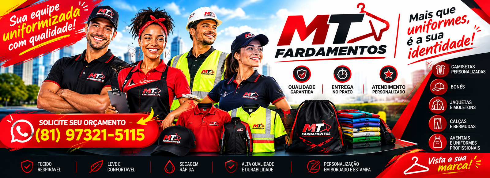 Fardamentos e produtos personalizados para sua empresa, evento ou equipe.